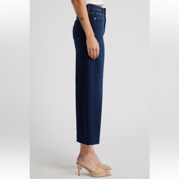 HIDDEN High Rise Wide Leg Jeans Frayed Hem Dark Blue Stretchy ankle crop - Picture 4 of 14